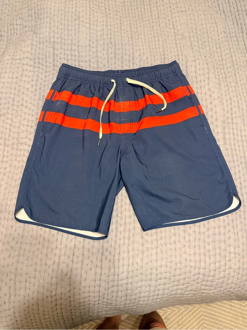 Fair Harbor Anchor Swim Trunks: Navy w/Red Stripes